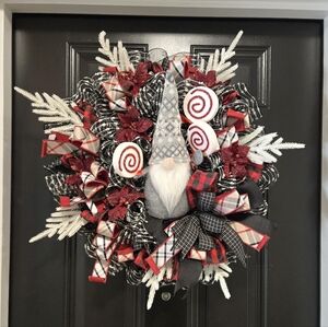 Festive Gnome Holiday Wreath - Red, Black, and White